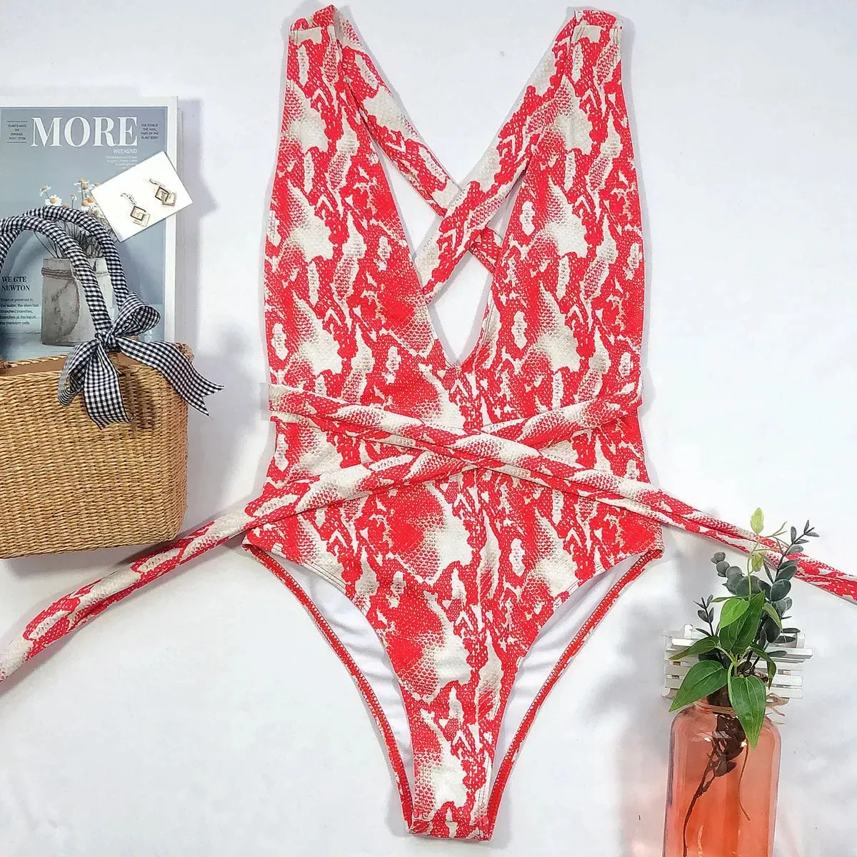 Beach Babe Essential Women's Strappy Plunging One-Piece Swimsuit