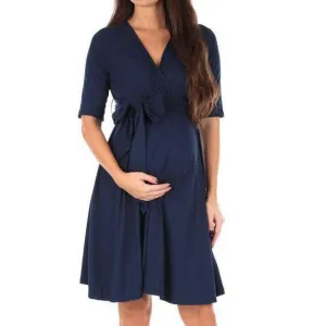 Beautiful Solid V Neckline Maternity Dress