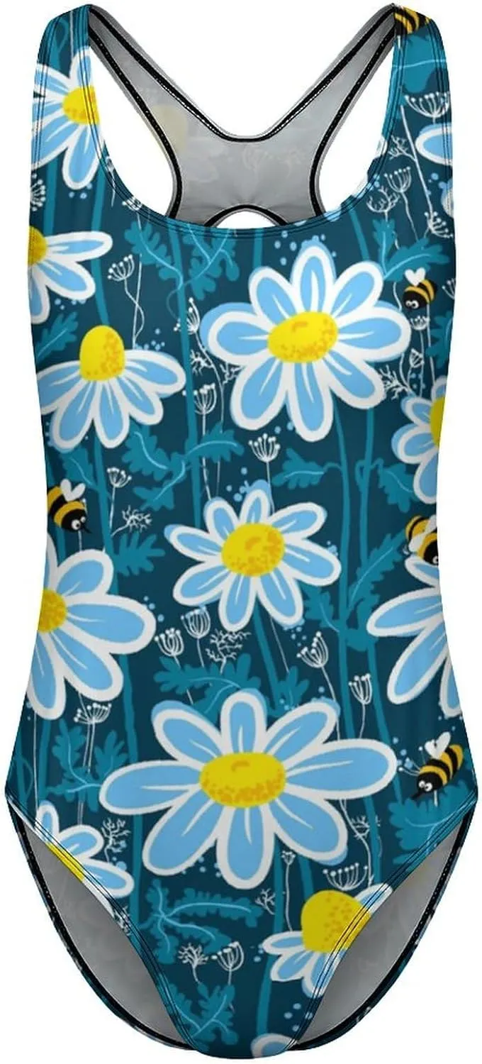 Bees Collect Honey Womens 1 Piece Swimsuit Backless Scoop Neck Trendy Tummy Control Swimwear
