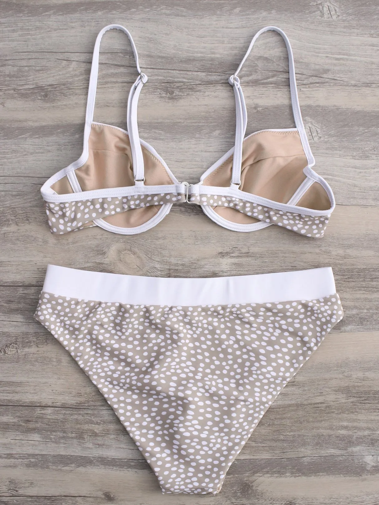 Beige V-Neck Backless Bikinis