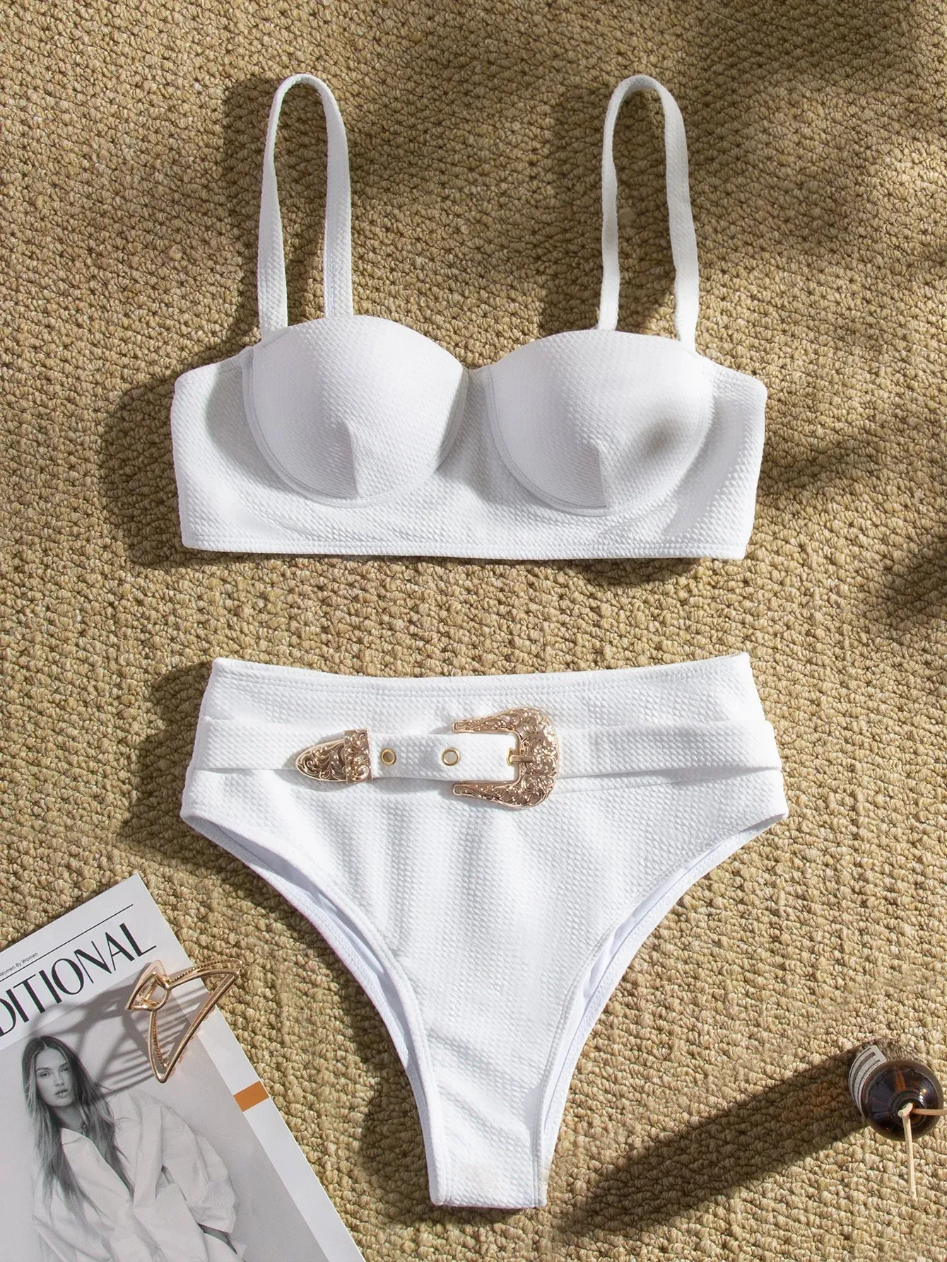 Belted One-Piece Swimsuit with Push-Up Underwire Support