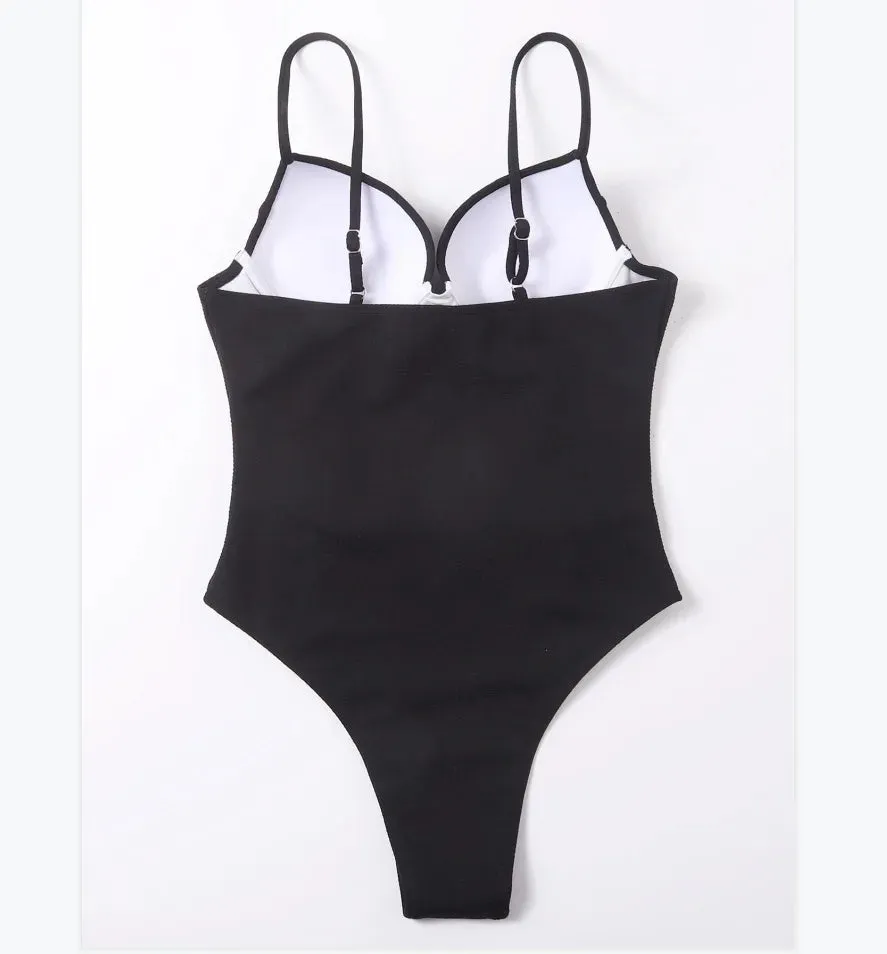 Belted One-Piece Swimsuit with Push-Up Underwire Support