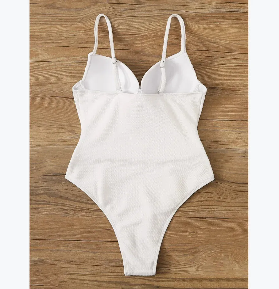 Belted One-Piece Swimsuit with Push-Up Underwire Support