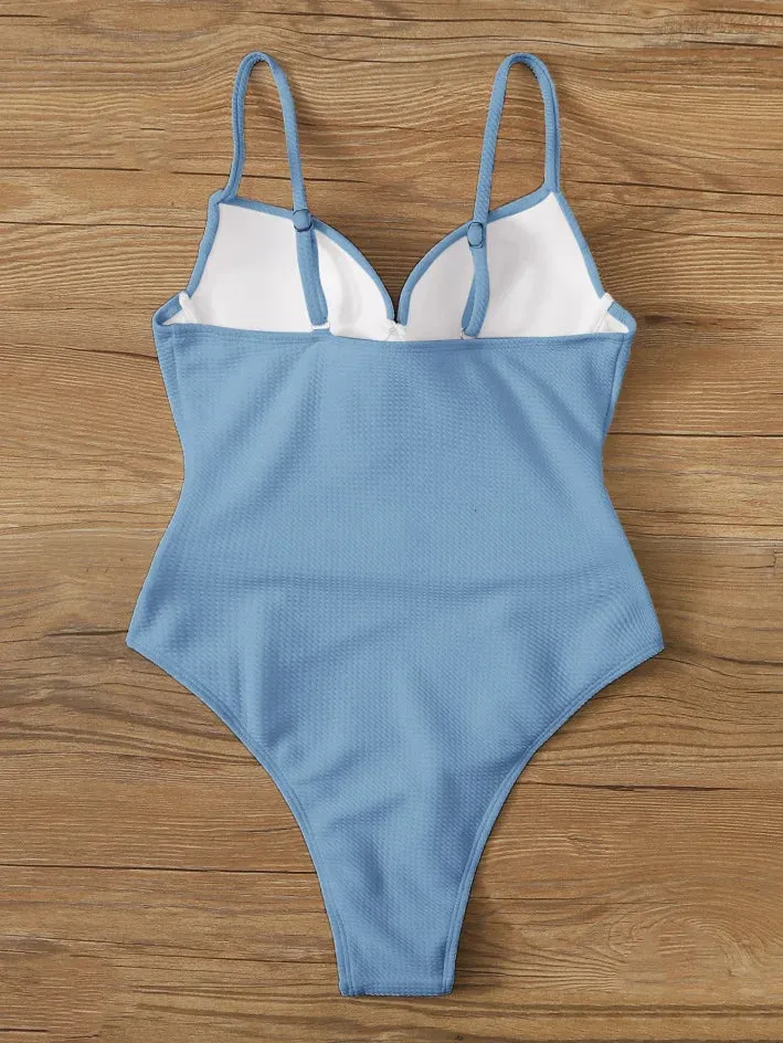 Belted One-Piece Swimsuit with Push-Up Underwire Support