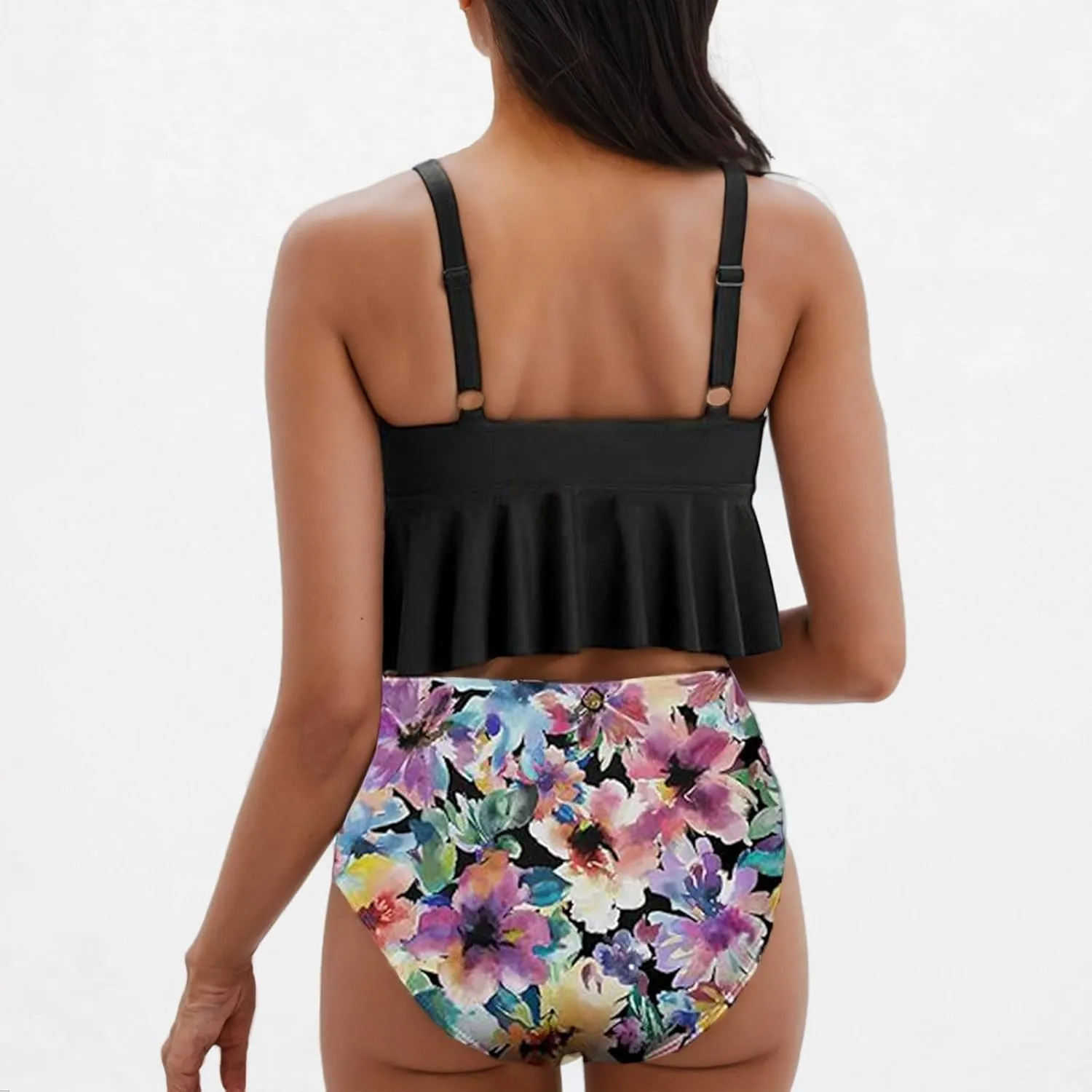 Bidobibo Swim Suits for Women 2025 Tummy Control High Waisted Swimsuit with Ruffle Top Womens Two Piece Tankini Bathing Suits