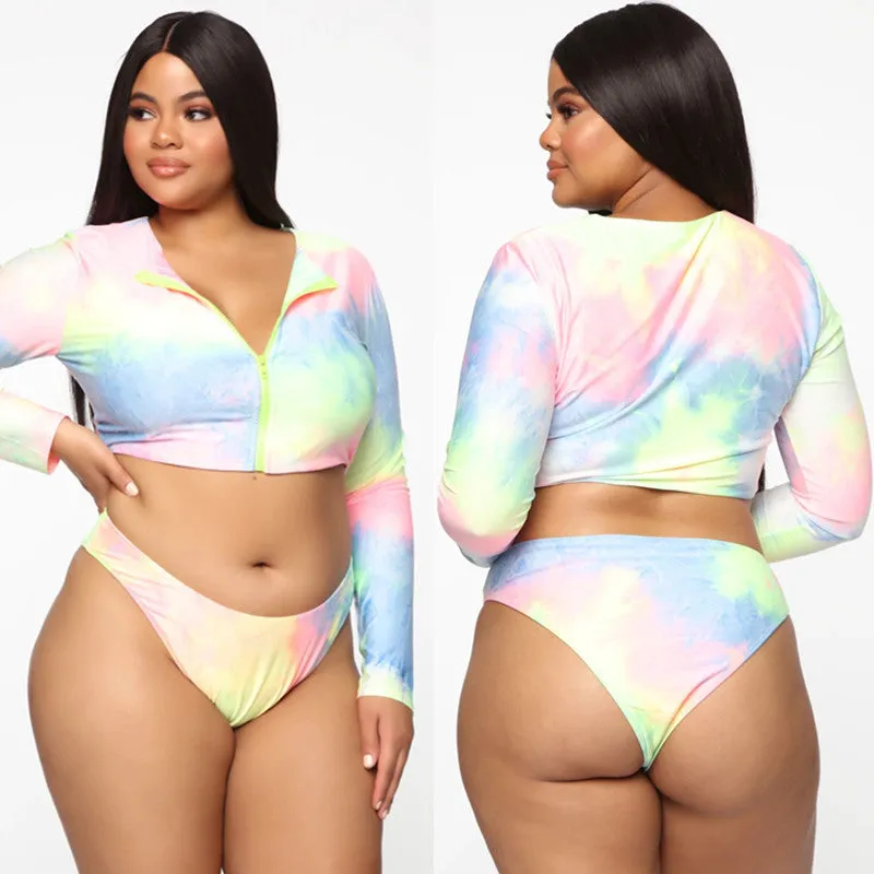 Bikini Long Sleeve Zipper Swimsuit Plus Size Colorful Sexy Plus Size Swimsuit