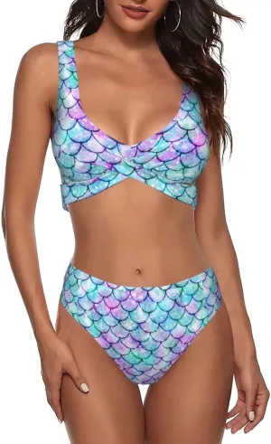 Bikini Set for Women Two Piece Swimsuit Print Sexy High Waisted Swimwear V Neck Cheeky Bathing Suit