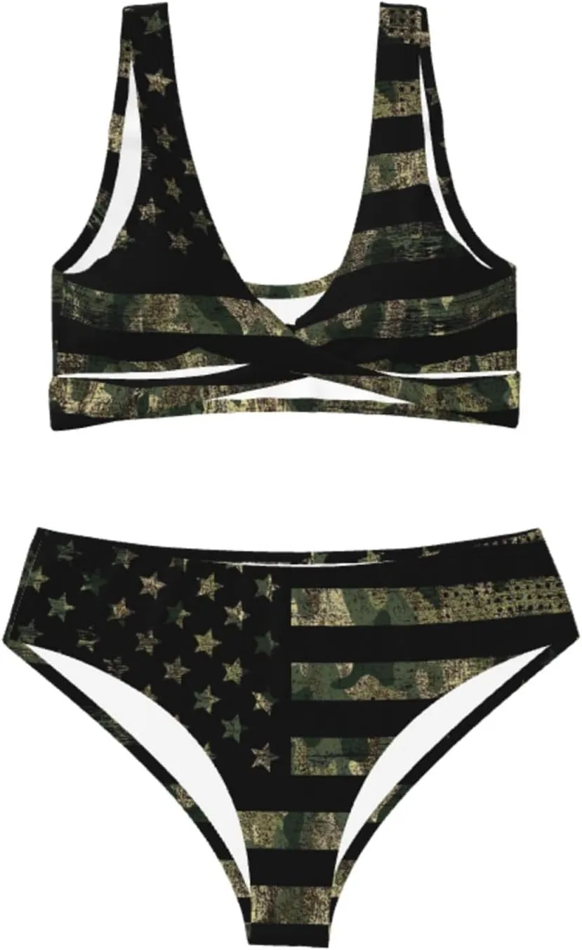 Bikini Set for Women Two Piece Swimsuit Print Sexy High Waisted Swimwear V Neck Cheeky Bathing Suit