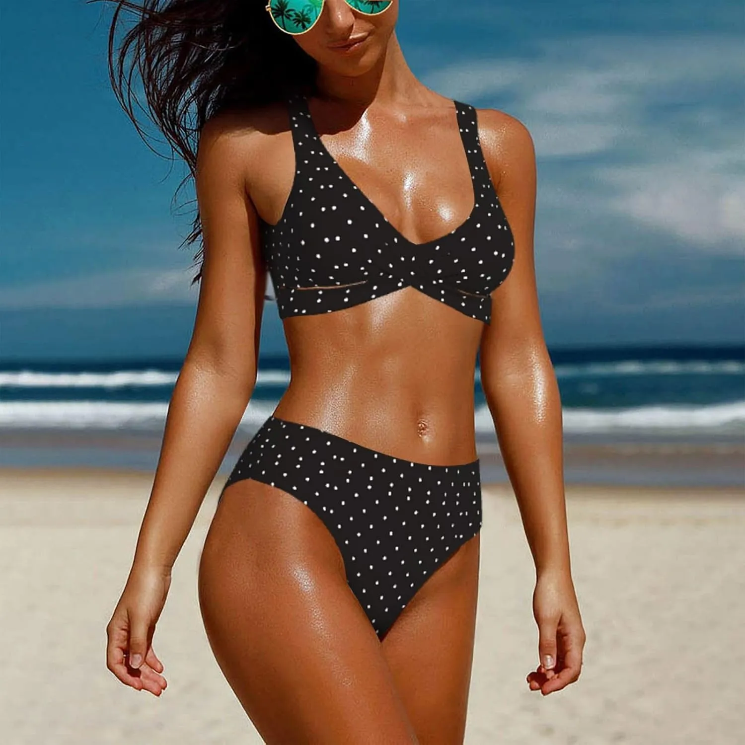 Bikini Set for Women Two Piece Swimsuit Print Sexy High Waisted Swimwear V Neck Cheeky Bathing Suit