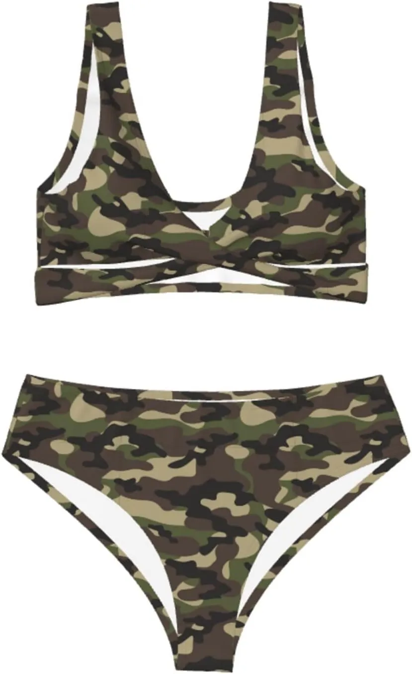 Bikini Set for Women Two Piece Swimsuit Print Sexy High Waisted Swimwear V Neck Cheeky Bathing Suit