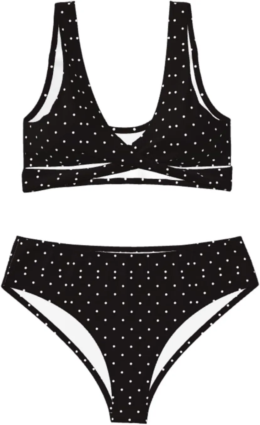 Bikini Set for Women Two Piece Swimsuit Print Sexy High Waisted Swimwear V Neck Cheeky Bathing Suit