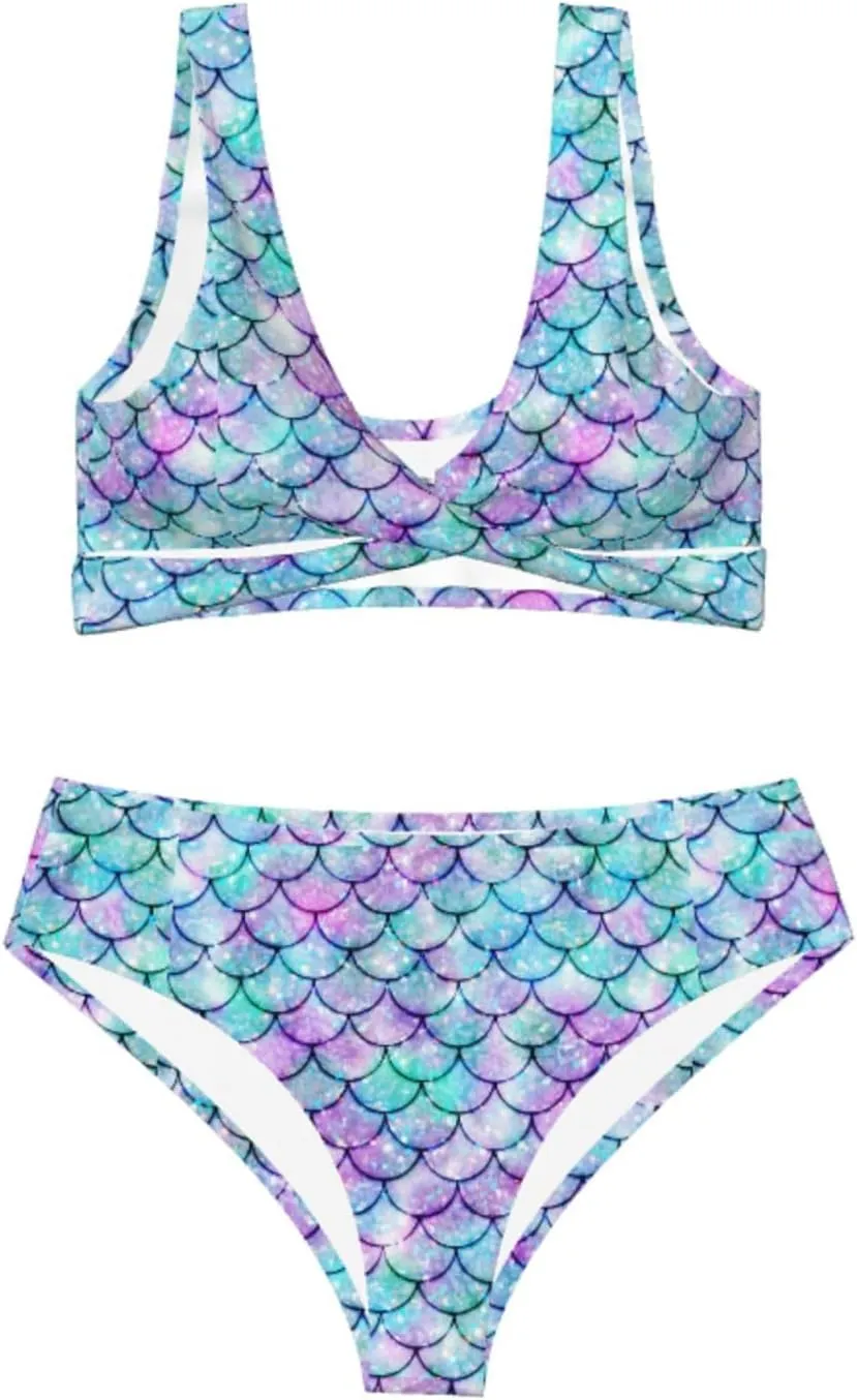 Bikini Set for Women Two Piece Swimsuit Print Sexy High Waisted Swimwear V Neck Cheeky Bathing Suit