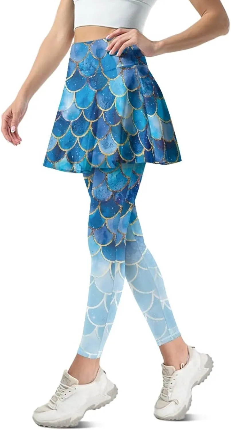 Biyejit Women Tennis Skirted Leggings with Pockets, Yoga Leggings with Skirts Athletic Golf Skapri with Skirt