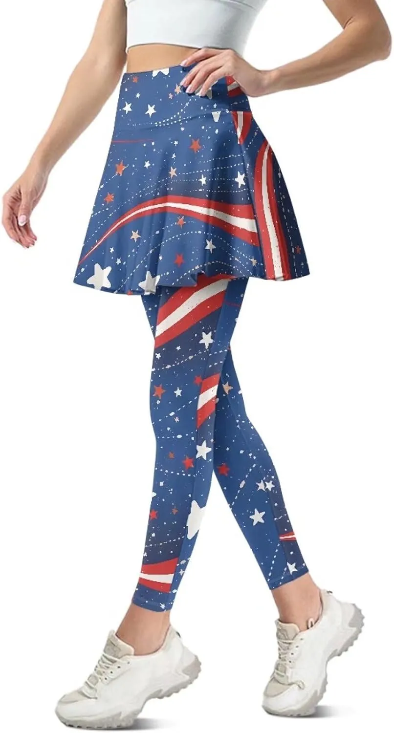 Biyejit Women Tennis Skirted Leggings with Pockets, Yoga Leggings with Skirts Athletic Golf Skapri with Skirt