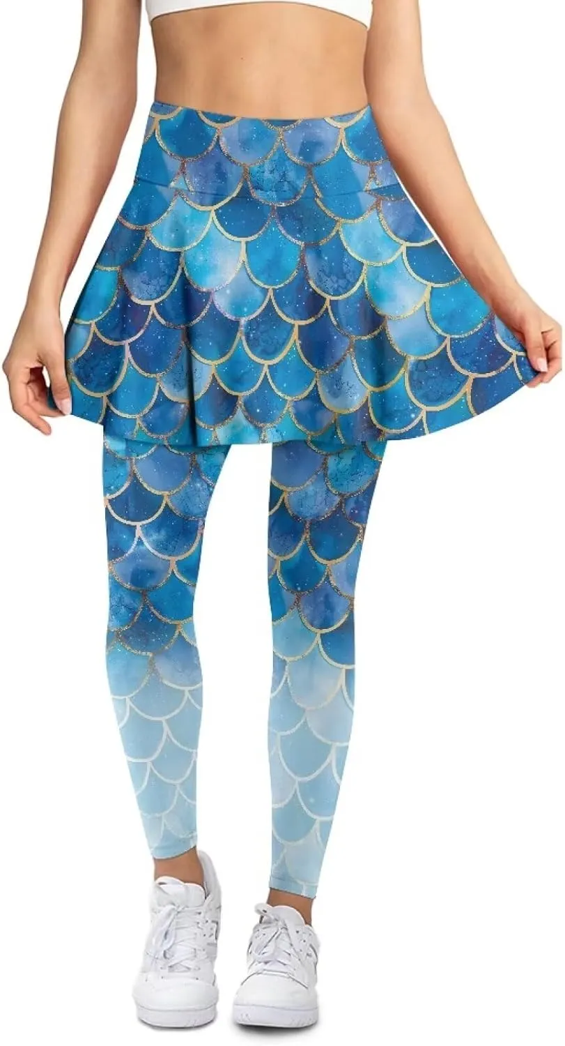 Biyejit Women Tennis Skirted Leggings with Pockets, Yoga Leggings with Skirts Athletic Golf Skapri with Skirt