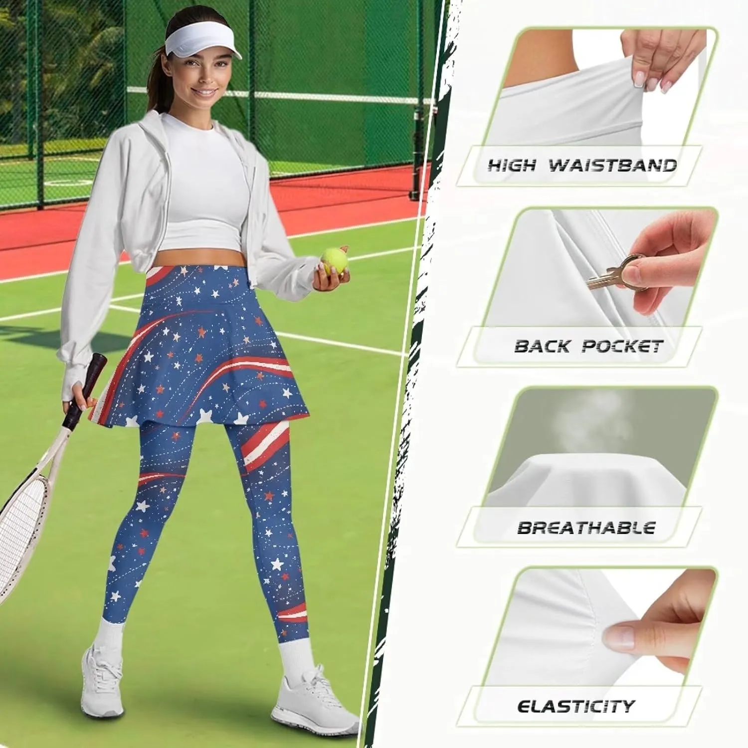 Biyejit Women Tennis Skirted Leggings with Pockets, Yoga Leggings with Skirts Athletic Golf Skapri with Skirt