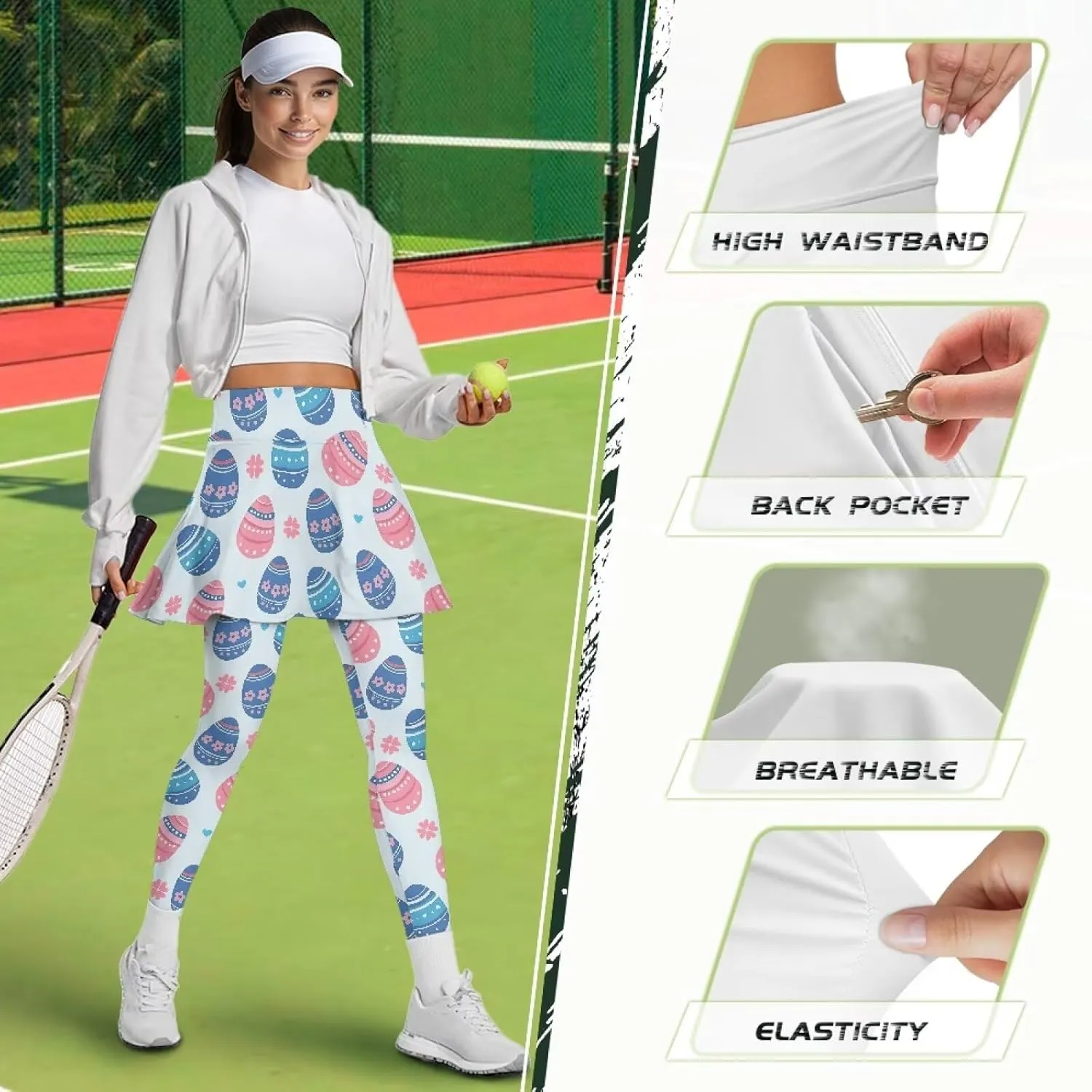 Biyejit Women Tennis Skirted Leggings with Pockets, Yoga Leggings with Skirts Athletic Golf Skapri with Skirt
