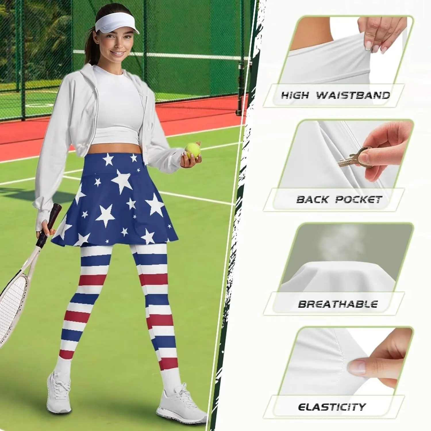 Biyejit Women Tennis Skirted Leggings with Pockets, Yoga Leggings with Skirts Athletic Golf Skapri with Skirt
