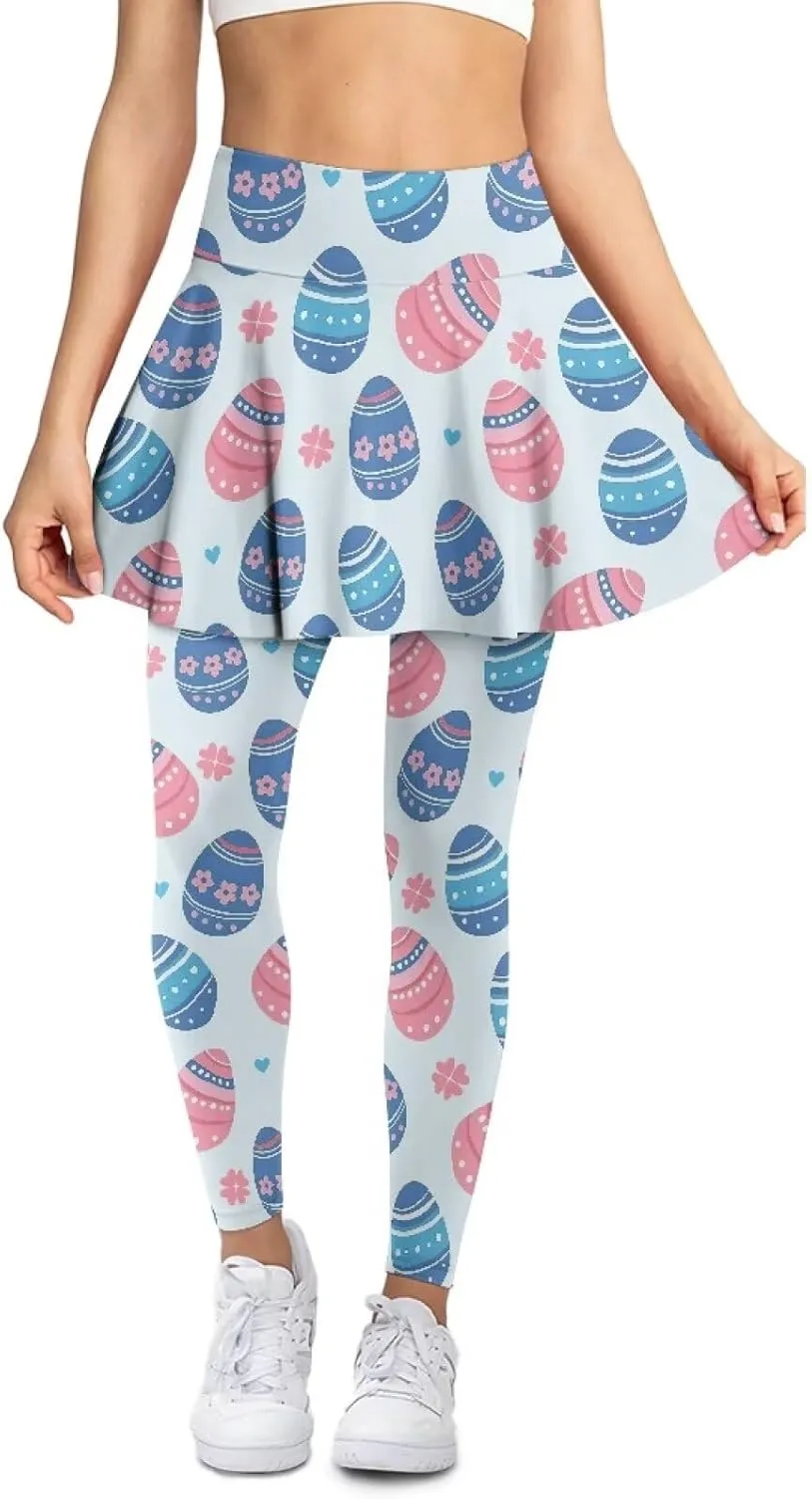Biyejit Women Tennis Skirted Leggings with Pockets, Yoga Leggings with Skirts Athletic Golf Skapri with Skirt