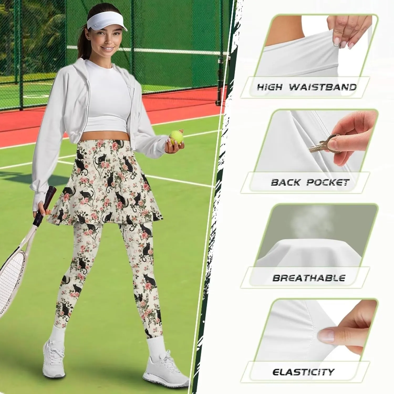 Biyejit Women Tennis Skirted Leggings with Pockets, Yoga Leggings with Skirts Athletic Golf Skapri with Skirt