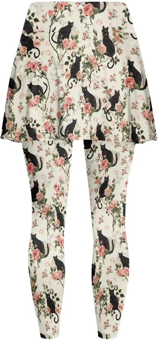 Biyejit Women Tennis Skirted Leggings with Pockets, Yoga Leggings with Skirts Athletic Golf Skapri with Skirt
