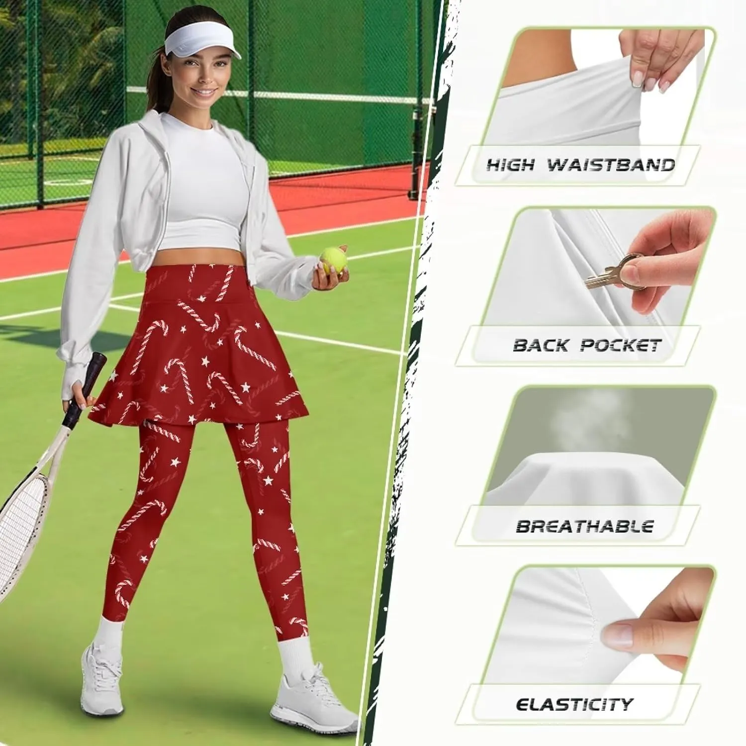 Biyejit Women Tennis Skirted Leggings with Pockets, Yoga Leggings with Skirts Athletic Golf Skapri with Skirt