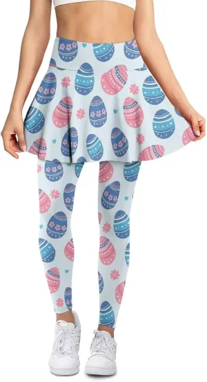 Biyejit Women Tennis Skirted Leggings with Pockets, Yoga Leggings with Skirts Athletic Golf Skapri with Skirt