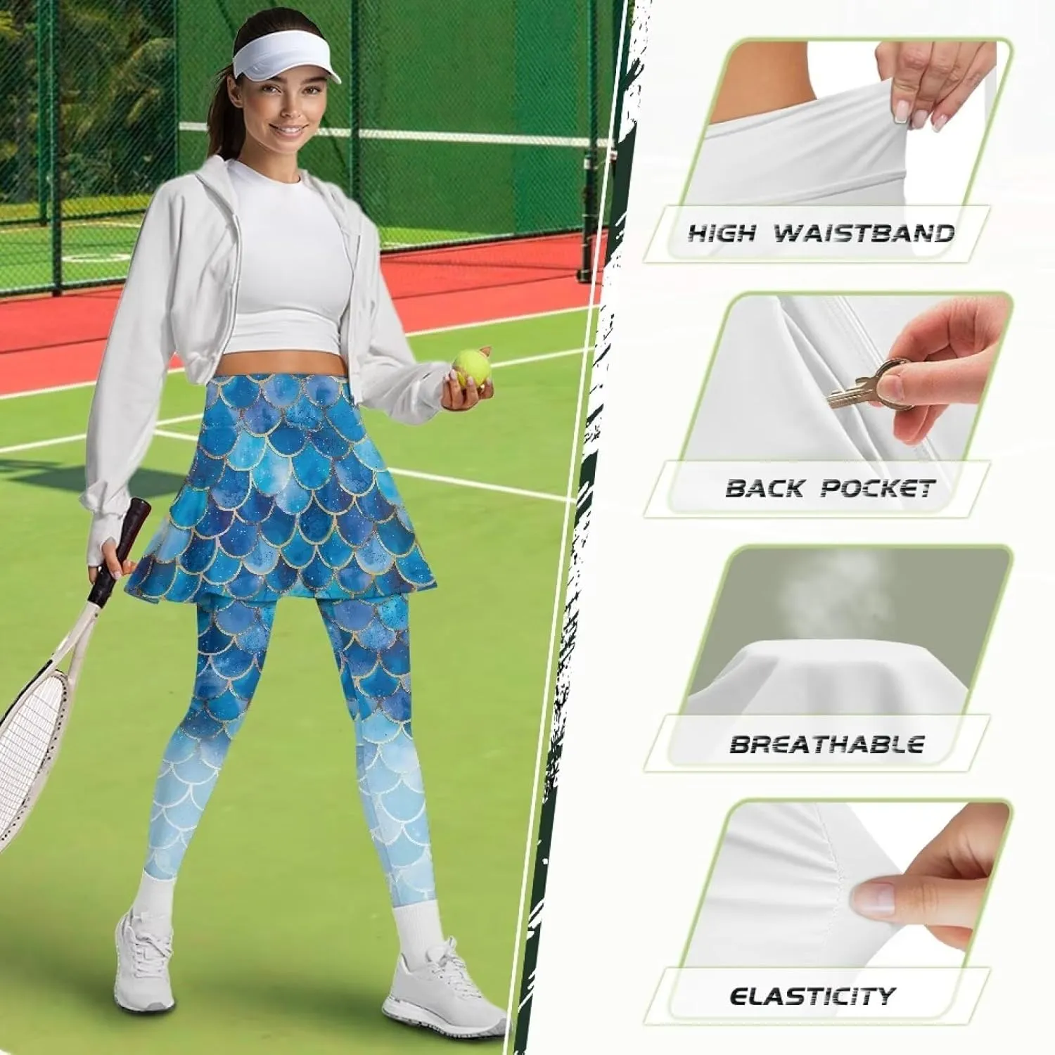 Biyejit Women Tennis Skirted Leggings with Pockets, Yoga Leggings with Skirts Athletic Golf Skapri with Skirt