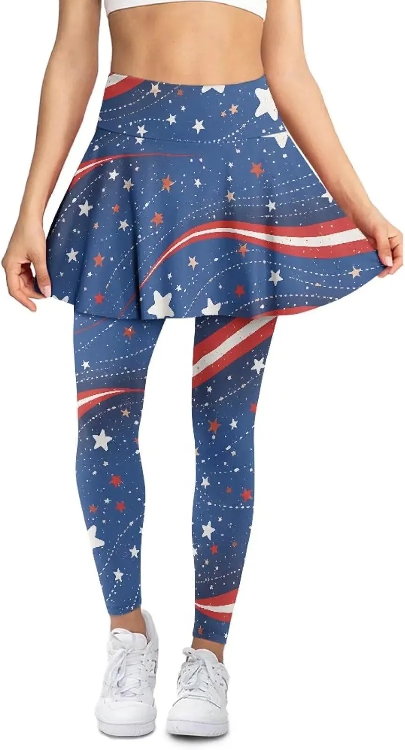 Biyejit Women Tennis Skirted Leggings with Pockets, Yoga Leggings with Skirts Athletic Golf Skapri with Skirt