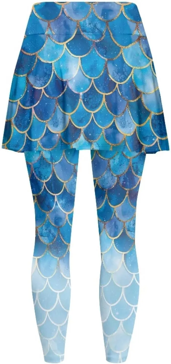 Biyejit Women Tennis Skirted Leggings with Pockets, Yoga Leggings with Skirts Athletic Golf Skapri with Skirt
