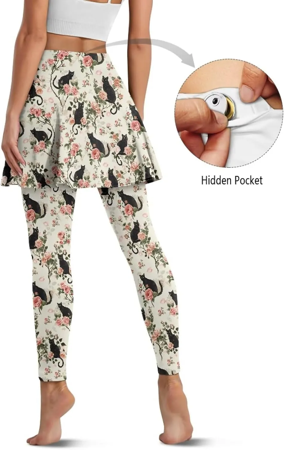 Biyejit Women Tennis Skirted Leggings with Pockets, Yoga Leggings with Skirts Athletic Golf Skapri with Skirt