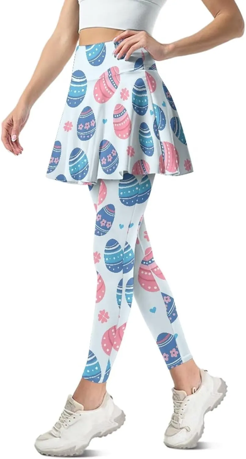 Biyejit Women Tennis Skirted Leggings with Pockets, Yoga Leggings with Skirts Athletic Golf Skapri with Skirt