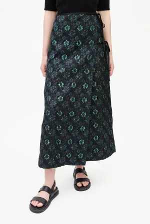 Black & Multicolour Floral Jacquard Wrap Skirt