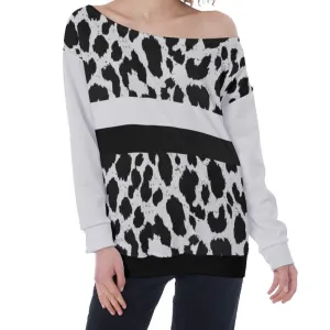 Black & White Leopard Stripes Oversized Off-Shoulder Sweatshirt up to 4 XL