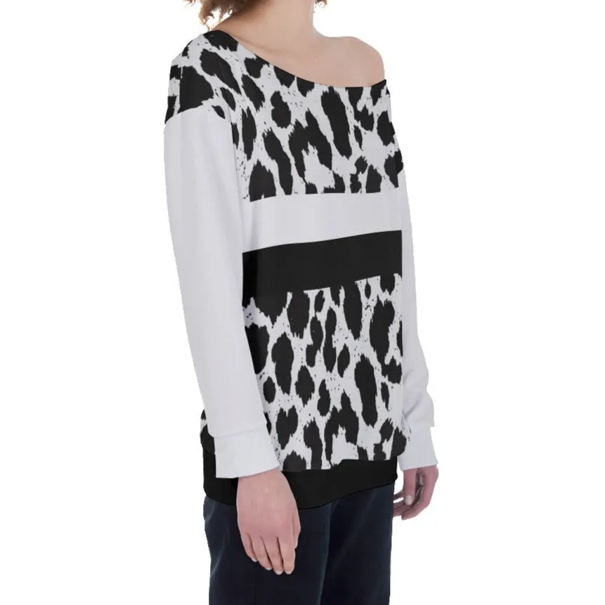 Black & White Leopard Stripes Oversized Off-Shoulder Sweatshirt up to 4 XL