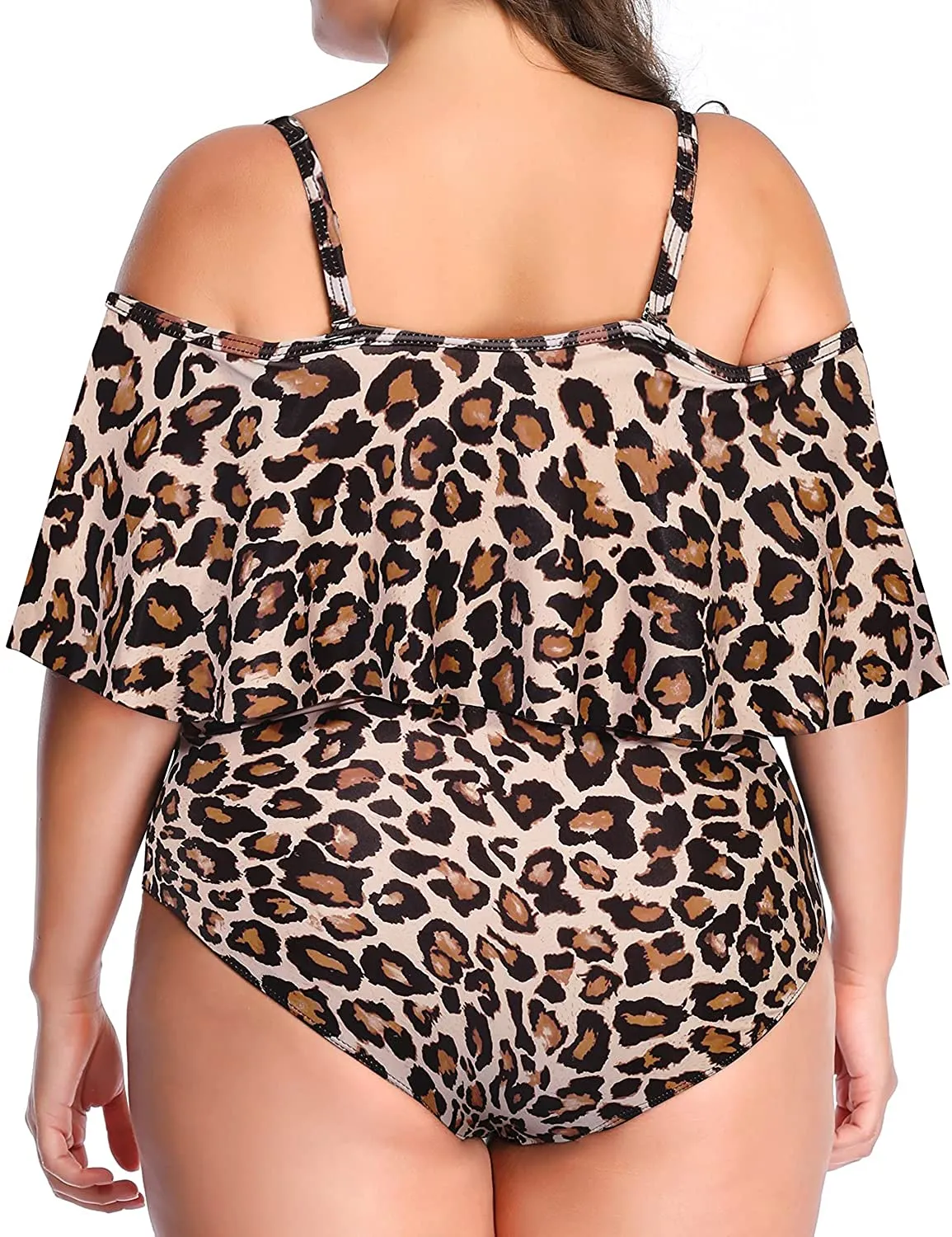 Black Floral Women Plus Size One Piece Tummy Control Flounce Bathing Suits