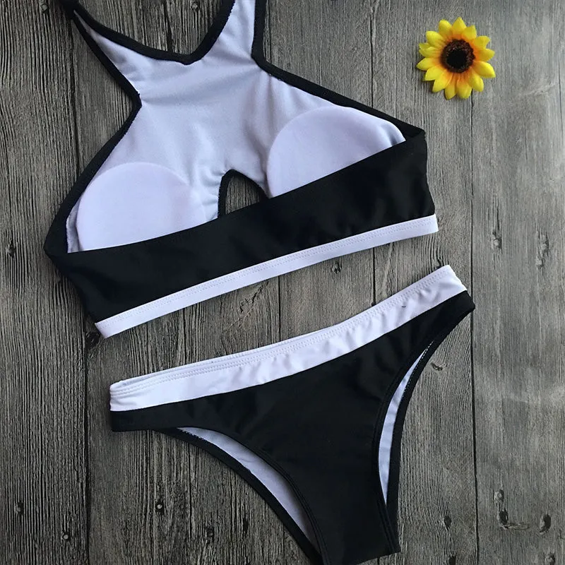 Black Halter Padded Top Two Pieces Bikini