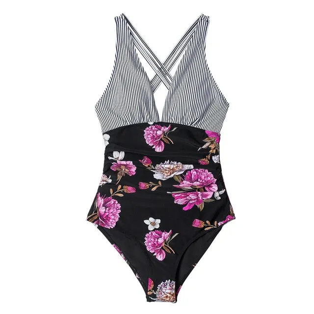 Black Leopard V-neck Swimsuit