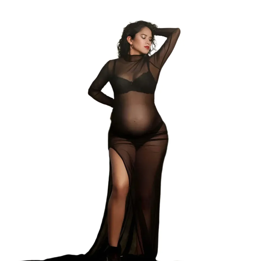 Black Mesh Maternity Gown