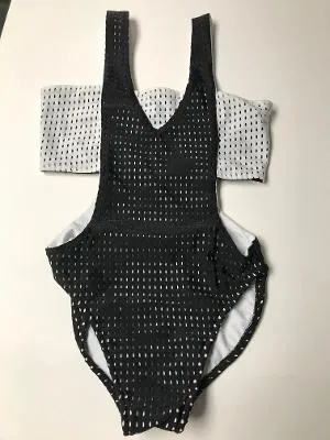 BLACK MESH WHITE BANDEAU MONOKINI