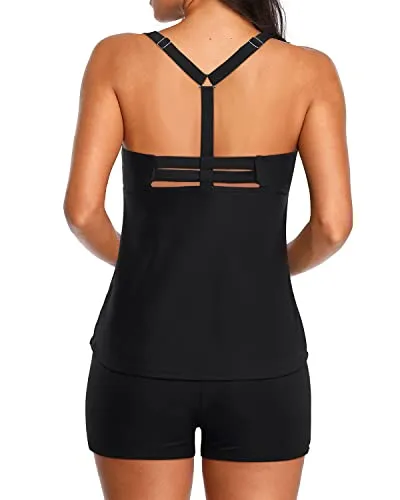 Black Modest 2 Bathing Suits For Women With Adjustable Straps-Black