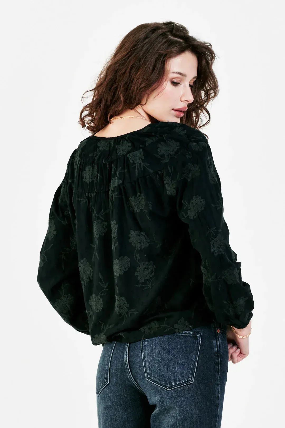 Black Rose Button Top