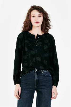 Black Rose Button Top