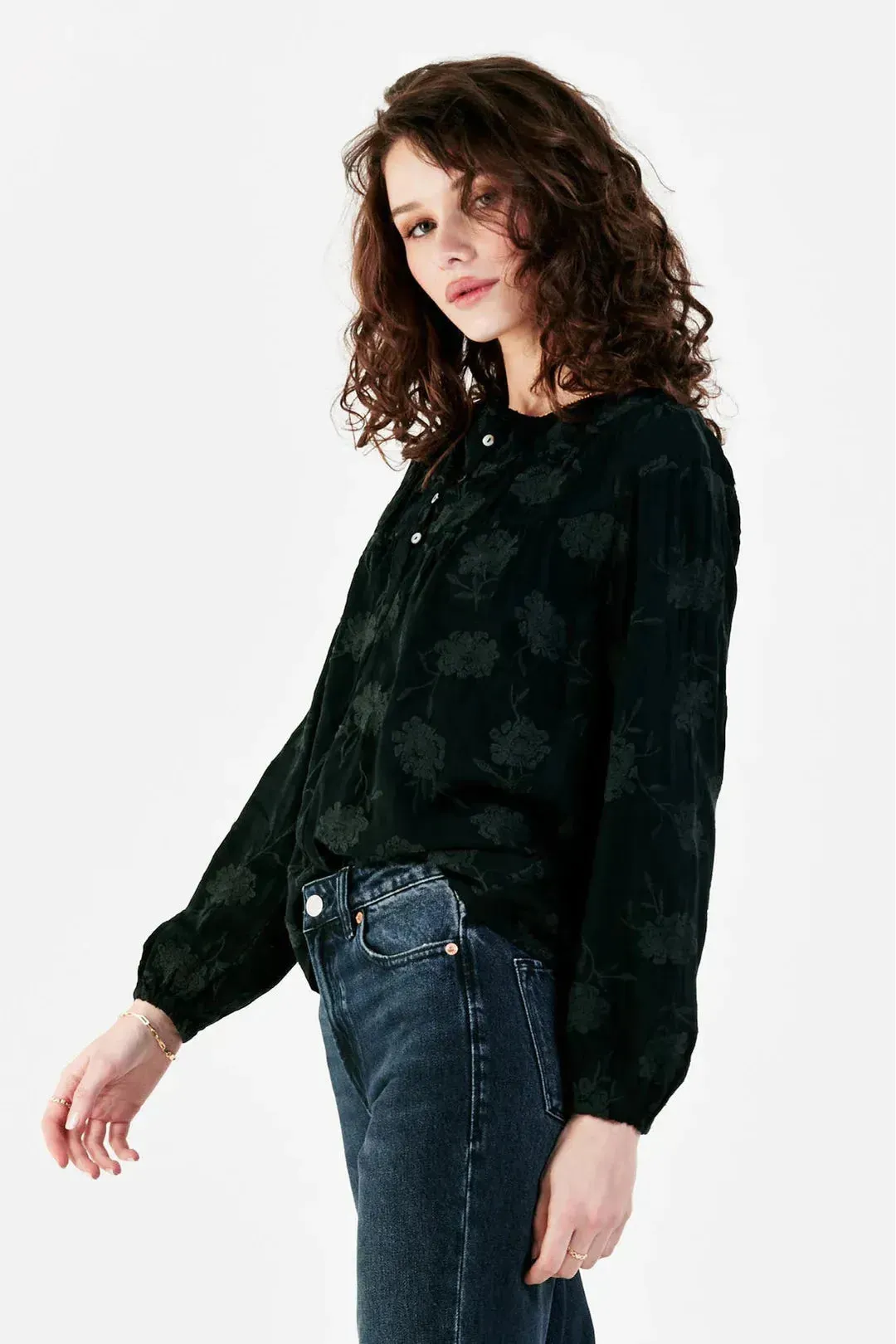 Black Rose Button Top