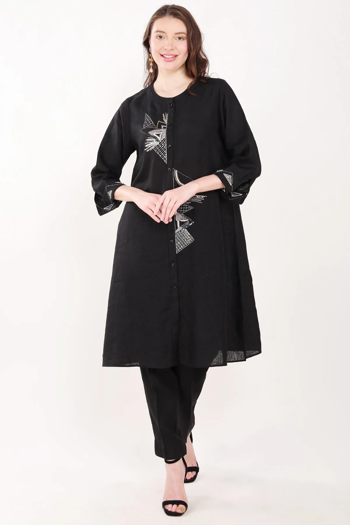 Black Sequins Embroidered Tunic