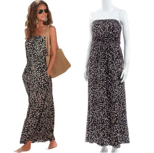Black Strapless Print Long Beach Dress