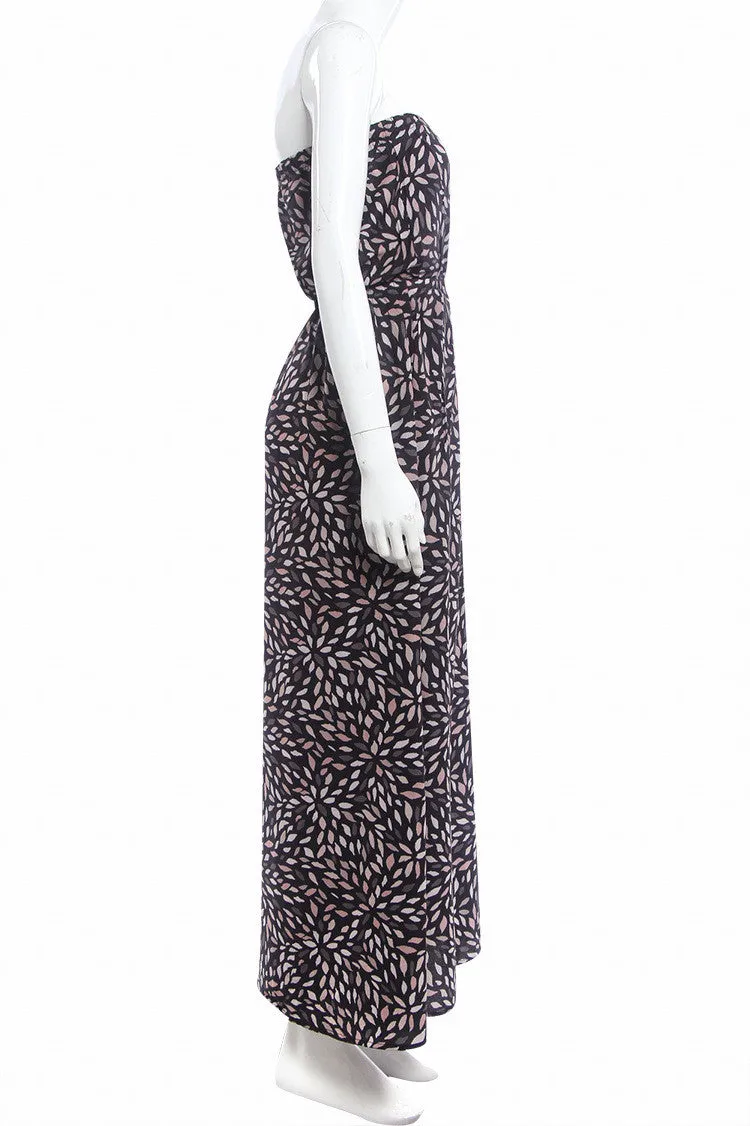 Black Strapless Print Long Beach Dress