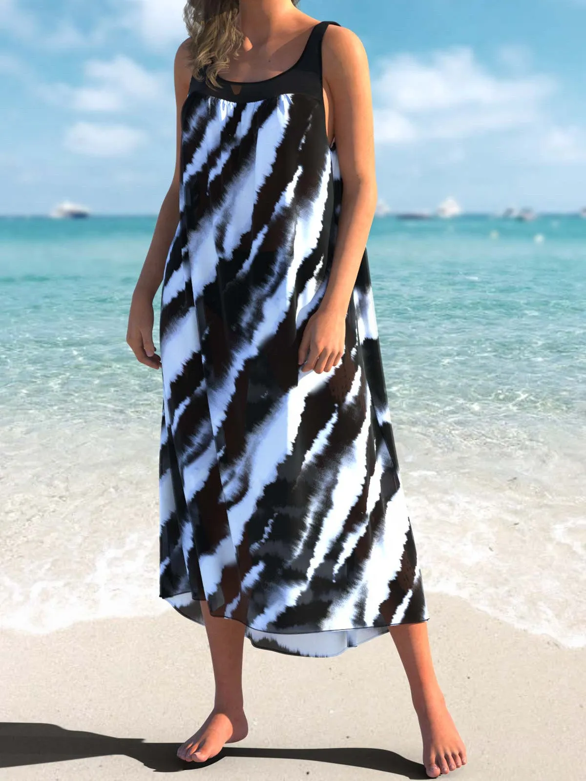 Black Tie Dye Print Cover Up