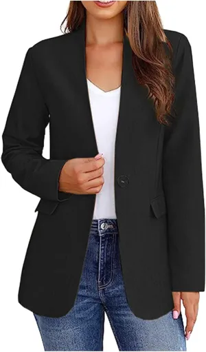 Blazer Jackets for Women Business Casual Outfits Work Office Womens Button Long Sleeve Blazer Jacket with Pockets