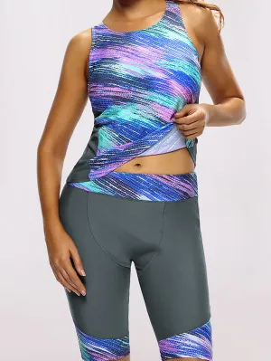 Blue Color Block Tankinis Swimsuit Set